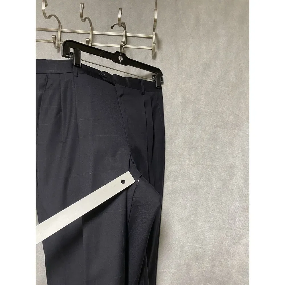 Gianni Manzoni Suit‎ Men 40R Blue Windowpane 3 B Italy Super 140 Pants 33 Luxury